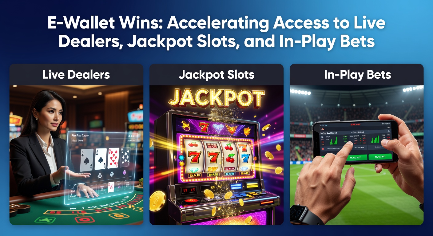 Smartphone-Bildschirm mit E-Wallet-Transaktion, die einen Jackpot-Slot und Live-Wette aktiviert, umgeben von dynamischen Grafiken von Münzen und Sportevents