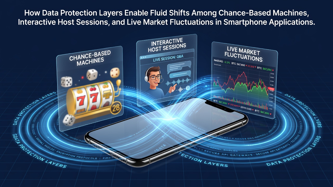 Darstellung von Datenschutzschichten in mobilen Casino-Anwendungen mit Symbolen für Slots, Live-Dealer und Sportwetten