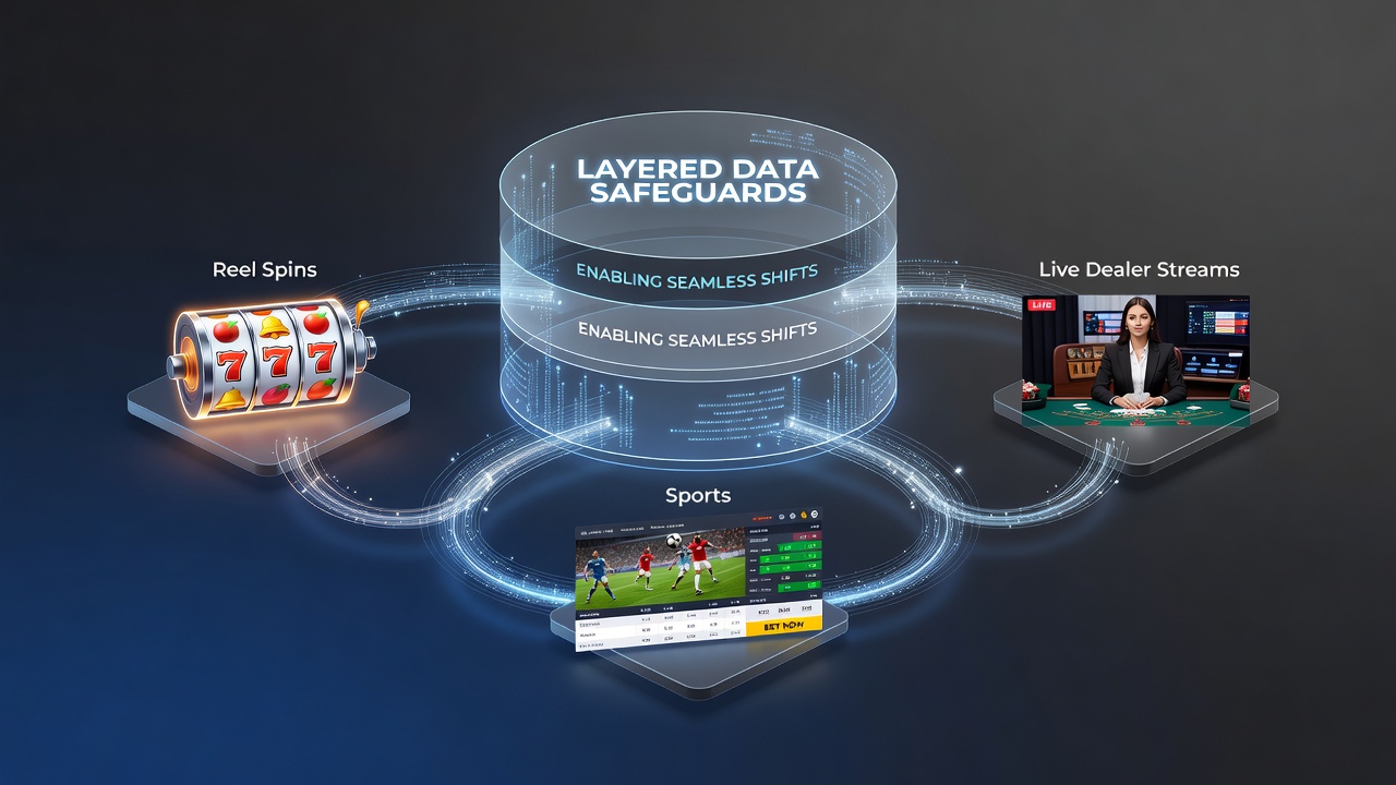 Illustration sicherer Übergänge zwischen mobilen Spielmodi mit Fokus auf Datenschutz und Performance